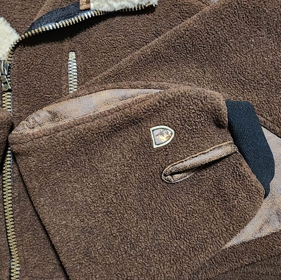 Kuhl Men's Alpenwurx Brown Full Zip Sherpa Collar Faux Leather Fleece Jacket XL - Picture 7 of 11